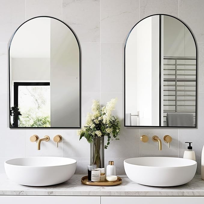 Dolonm 2 Pack 36x24 Inch Arch Wall Mirror, Bathroom Vanity Mirrors, Aluminum Alloy Frame Arch Mirrors for Wall, Wall Mounted Mirrors for Bathroom, Entryway, Black(Set of 2)
