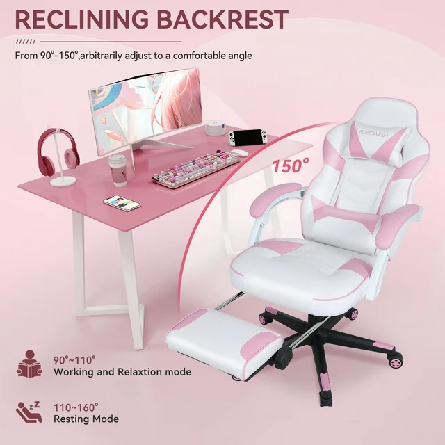 ELECWISH Gaming Chair Ergonomic Office Chair Computer Executive Swivel Desk Seat Recline Swivel Gaming Chair, Pink