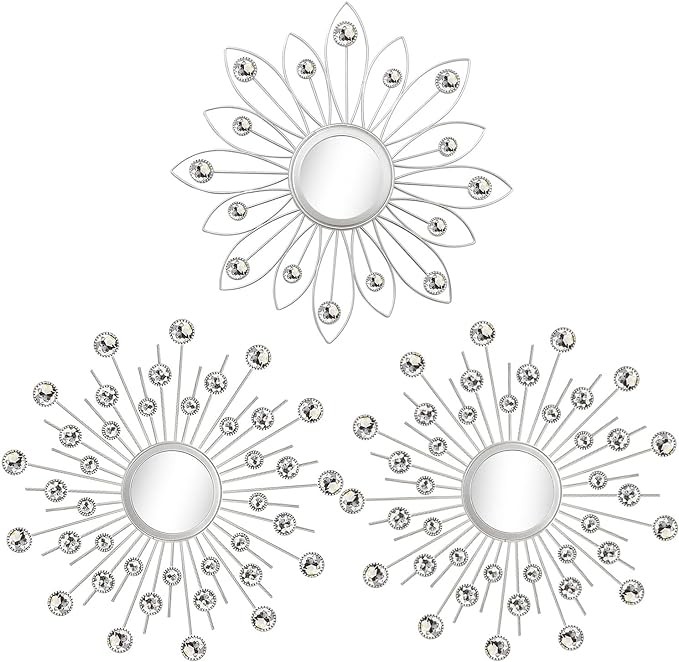 3 Pack Metal Mirrors for Wall Sunburst Wall Mirrors Home Décor Decorative Hanging Wall Art for Living Room Bedroom Entryway