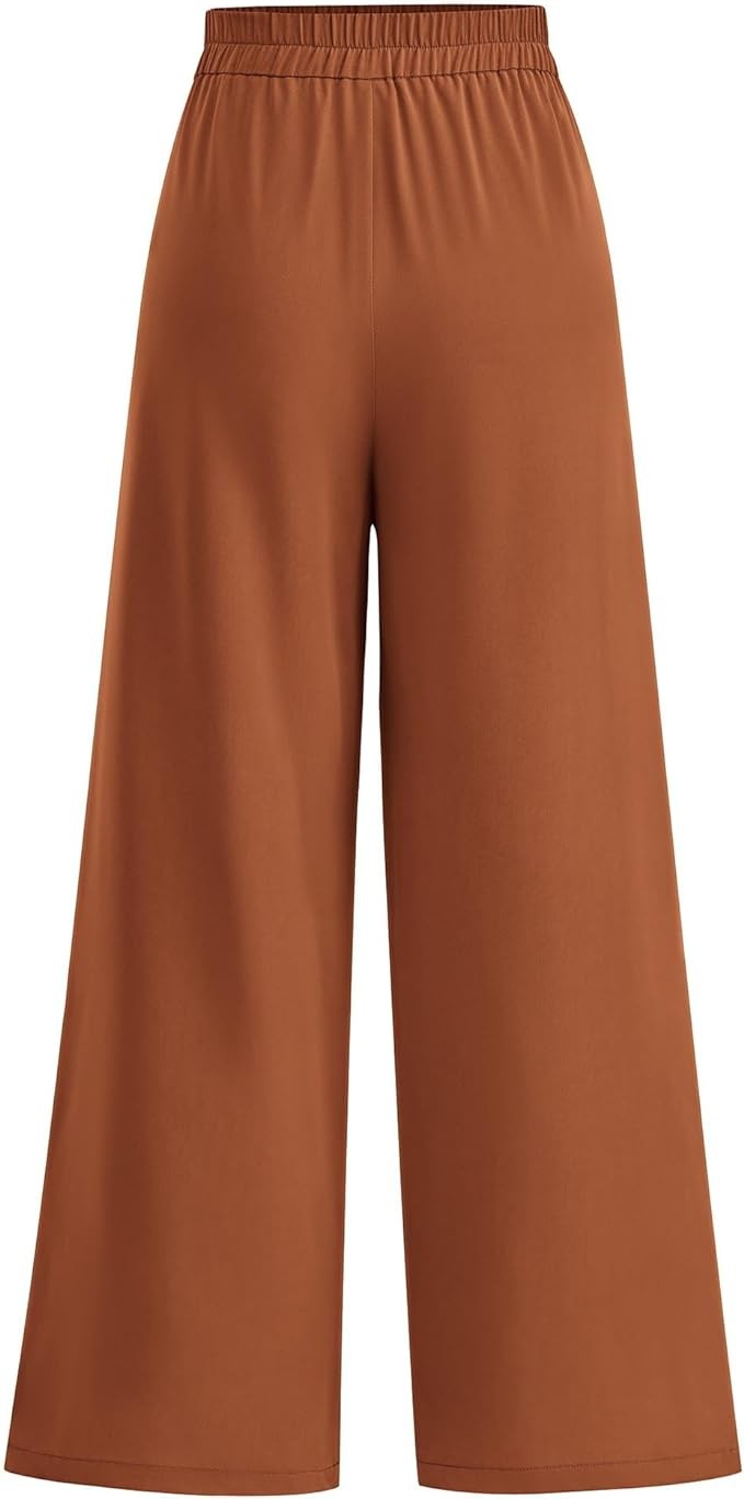KIRUNDO Womens Summer Wide Leg Dress Pants High Waisted Palazzo Business Casual Work Office Flowy Trousers with Pockets