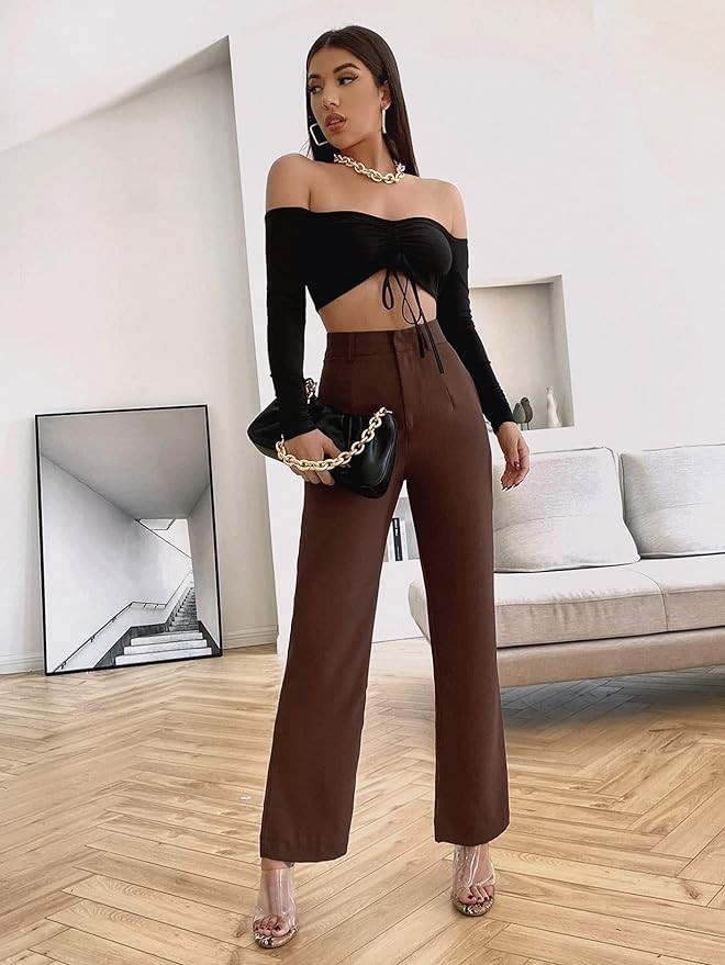 SweatyRocks Women's Elegant High Waist Solid Long Pants Office Trousers