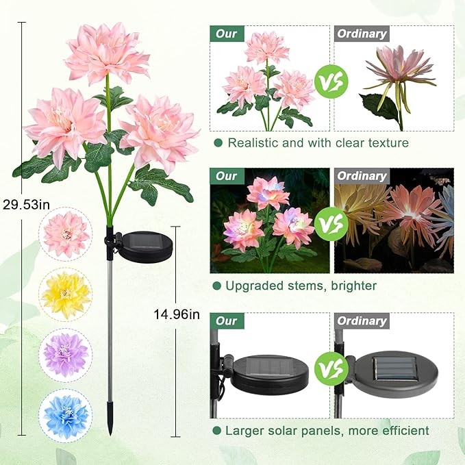 Solar Garden Lights Outdoor Decor, 3 Pack Newest Version Phalaenopsis Orchid Flower Solar Lights for Outside, 240 LED Colorful Waterproof Solar Lights Outdoor for Yard Patio Decor, Gift for Mom