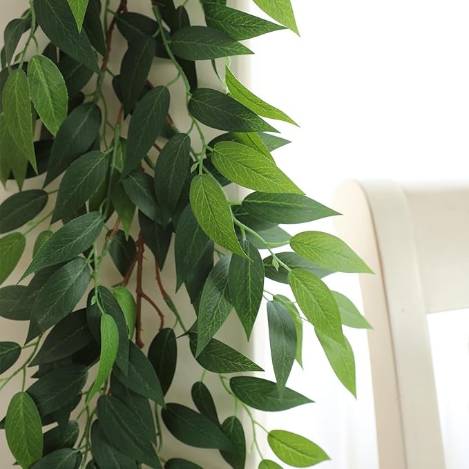 Dallisten 3 Strands Italian Ruscus Artificial Vines, 39" Silk Vine Garland with Green Leaves, Fake Hanging Plants Greenery Decor for Home, Bedroom, Wall, Party, Wedding Decoration
