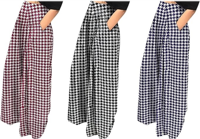 MESLIMA Women' s Causal Long Pants High Waist Wide Leg Stretchy Loose Fit Trousers with Pocket