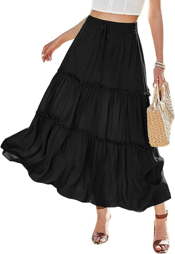 Avanova Women's Boho Leopard Print Midi Skirts High Waisted Split Thigh Long Skirt