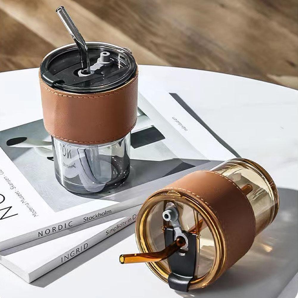 Lid And Straw Transparent Bamboo Cup Milk Coffee Mug Tea Cup Stripe Glass Cup G7
