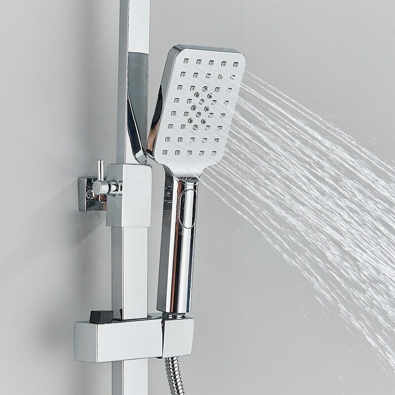 Modern Thermostatic Exposed Bathroom Shower Twin Head Bar Set Mixer Square Valve