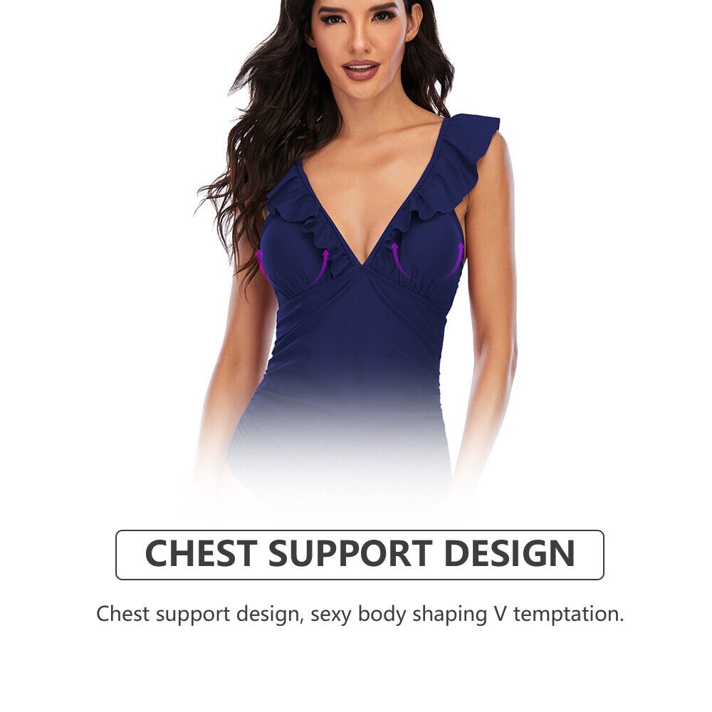 Women One Piece Swimsuits Tummy Control Bathing Suit Ruffle V Neck Swimwear