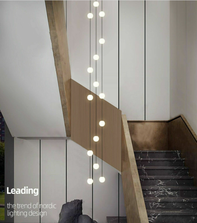 Modern LED glass ball Staircase long chandelier villa duplex lighting pendant