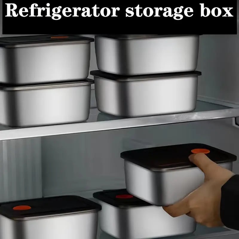 4 Sets Stainless Steel Fresh-keeping Box, Refrigerator Cooler Storage Box, Sealed Anti-overflow Bento Box, Picnic Lunch Box, Meal Prep Square Box, For Camping Picnic And Beach, Home Kitchen Supplies