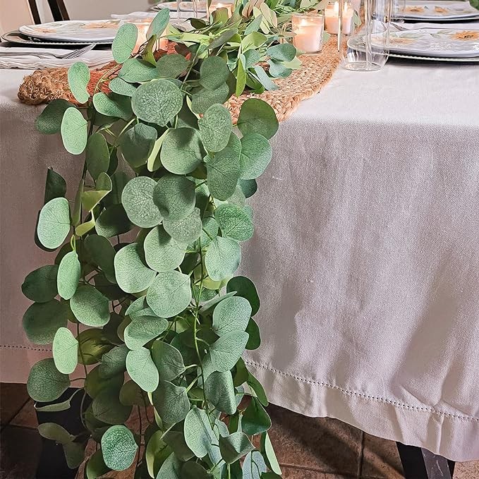 CQURE 48Pcs Eucalyptus Garland,Artificial Eucalyptus Leaves Table Greenery Garland Wreath Vines for Wedding Party Table Bedroom Wall Room Decor