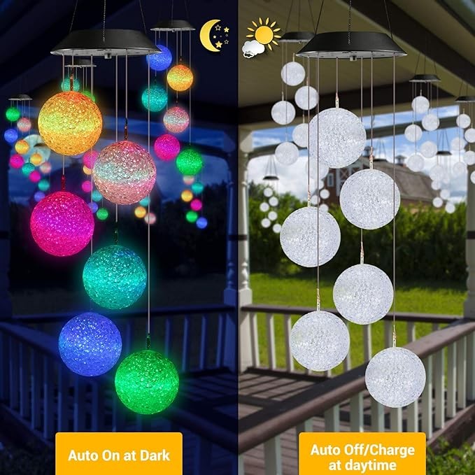 Toodour Solar Wind Chime, Color Changing Ball Wind Chimes, LED Decorative Mobile, Gifts for Mom, Waterproof Outdoor Solar Lights for Garden, Patio, Party, Yard, Window, Outdoor Decorations
