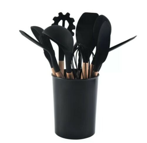 12-PCS Kitchen Silicone Utensil Set - Non Stick Cooking Utensils Wooden Handle