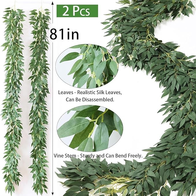 3 Pack Faux Eucalyptus Garland 6Ft/pcs Artificial Vines Plant for Wedding Backdrop Arch Wall Table Festival Party Decoration Fake Hanging Eucalyptus Leaves Greenery UV Protected Outdoor (Green+Frost)