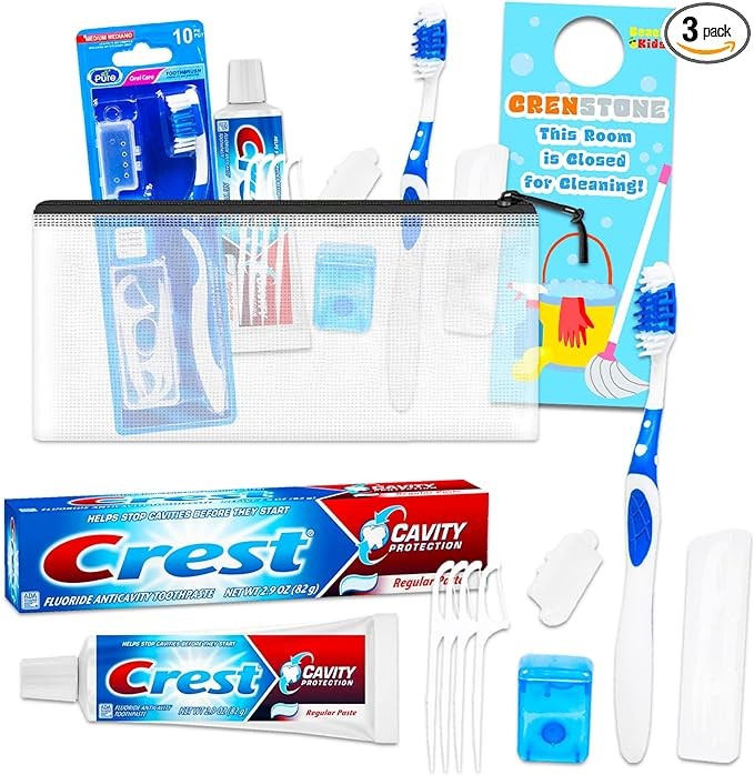Graydon Hall Oral Care Travel Kit for Adults - Bundle with Travel Toothbrush, Floss, Floss Picks, Anti-Cavity Toothpaste, and More for Men and Women | TSA Friendly Toothbrush Set