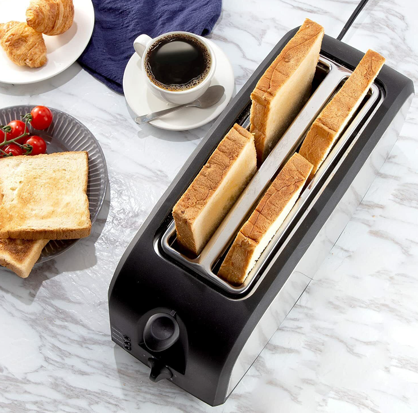 CUSINAID 2 Long Slot Toaster (4 Slice) Stainless Steel STO35 Black