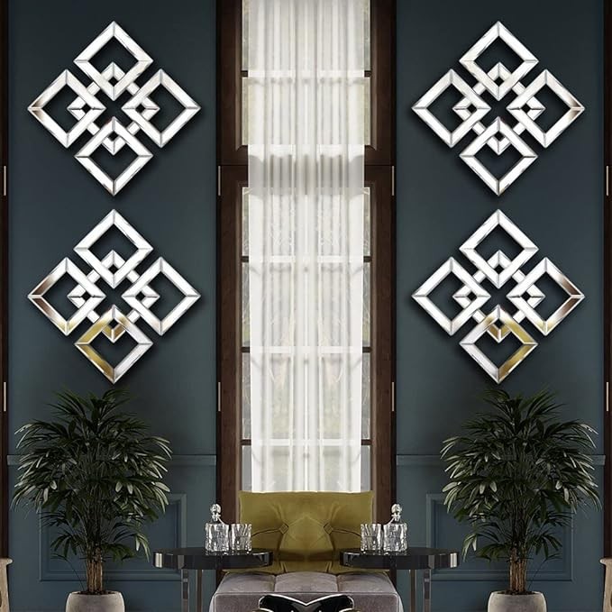QMDECOR Square Mirrored Wall Decor Decorative Mirror 12x12 inches Modern Fashion DIY Silver Wall-Mounted Mirrors Visit the QMDECOR Store