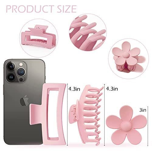 Large Hair Claw Clips 12 Pack 4.3 Inch Rectangle Hair Claw Clips Flower Hair