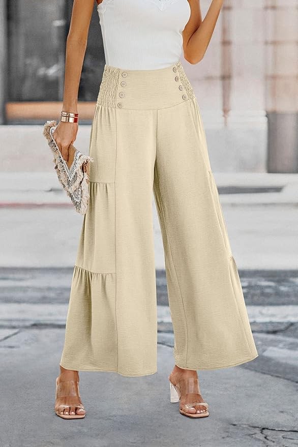 Pretty Garden Womens Elastic High Waist Wide Leg Palazzo Pants