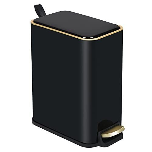 Small Bathroom Trash Can with Lid-5L/1.3 Gal Stainless Steel Step Pedal Trash...