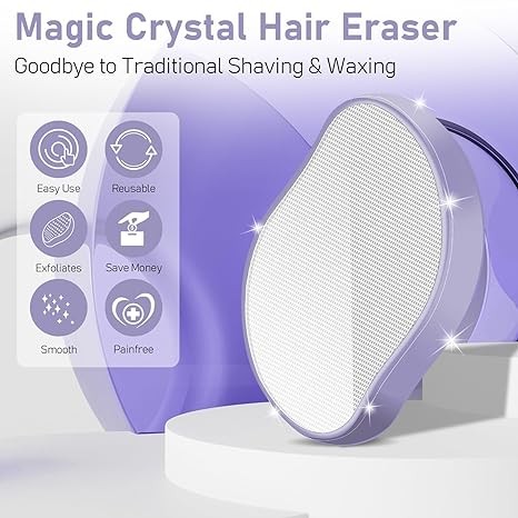 hoyesch Crystal Hair Eraser for Women and Men, Reusable Crystal Hair Remover Magic Painless Exfoliation Hair Removal Tool, Magic Hair Eraser for Back Arms Legs (Violet)