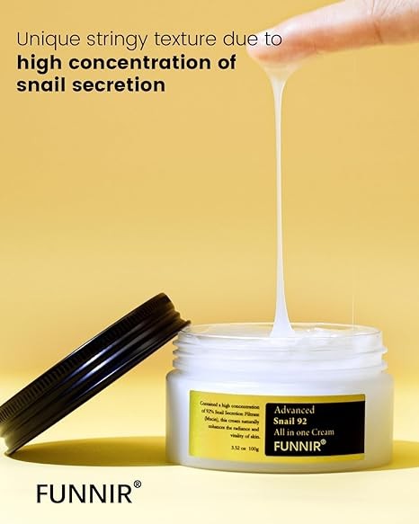 FUNNIR Snail Mucin 92% Repair Cream Face Moisturizer 100g, Face Cream for All Skin Types Youthful and Radiant Formula, Skincare Products