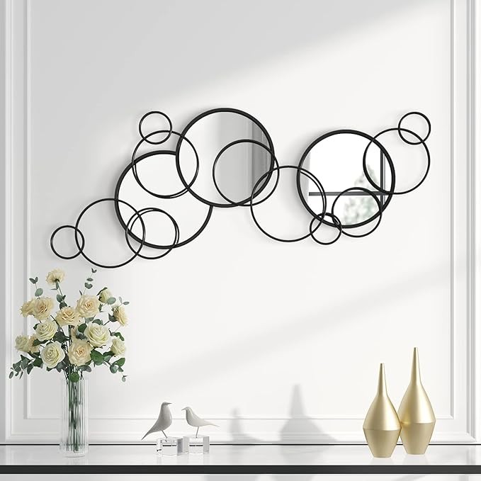 Joudia Decorative Wall Mirror, Modern Wall Mirrors for Living Room Decor Black Overlapping Metal Wall Mirror for Entryway Foyer Hallway Bedroom, 48 * 19 in Large Wall Mirror Decor