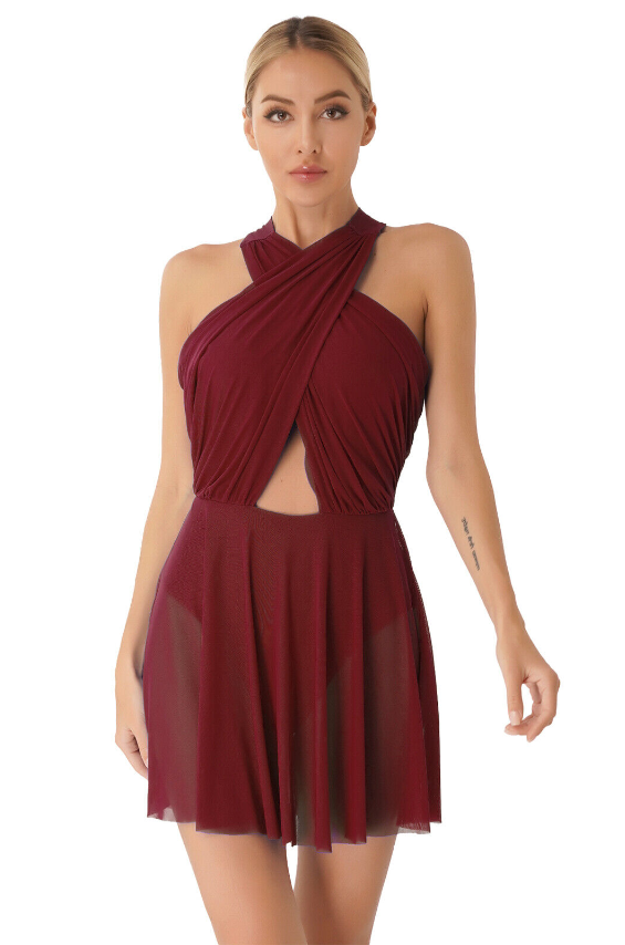 Women's Dress Lyrical Sleeveless Criss Cross Ruched Ballet Leotard Dance Costume