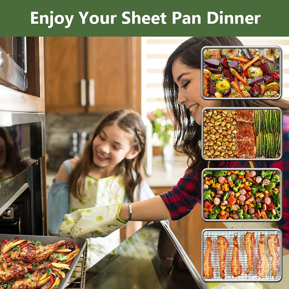ROTTAY Quarter Baking Sheet Pan with Wire Rack Set [2 Pans + 2 Racks], Stainless