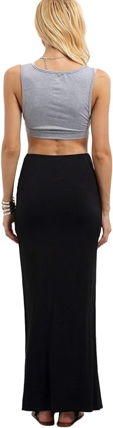 Verdusa Women's Solid Color High Waist Side Split Maxi Skirt