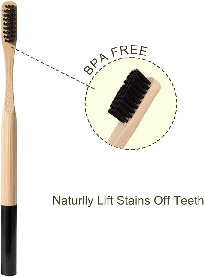 Bamboo Toothbrush for Adult 10pcs, Biodegradable Eco-Friendly Natural Organic Bamboo Charcoal Toothbrushes Soft Bristles (Multi-Color 10 Pack)