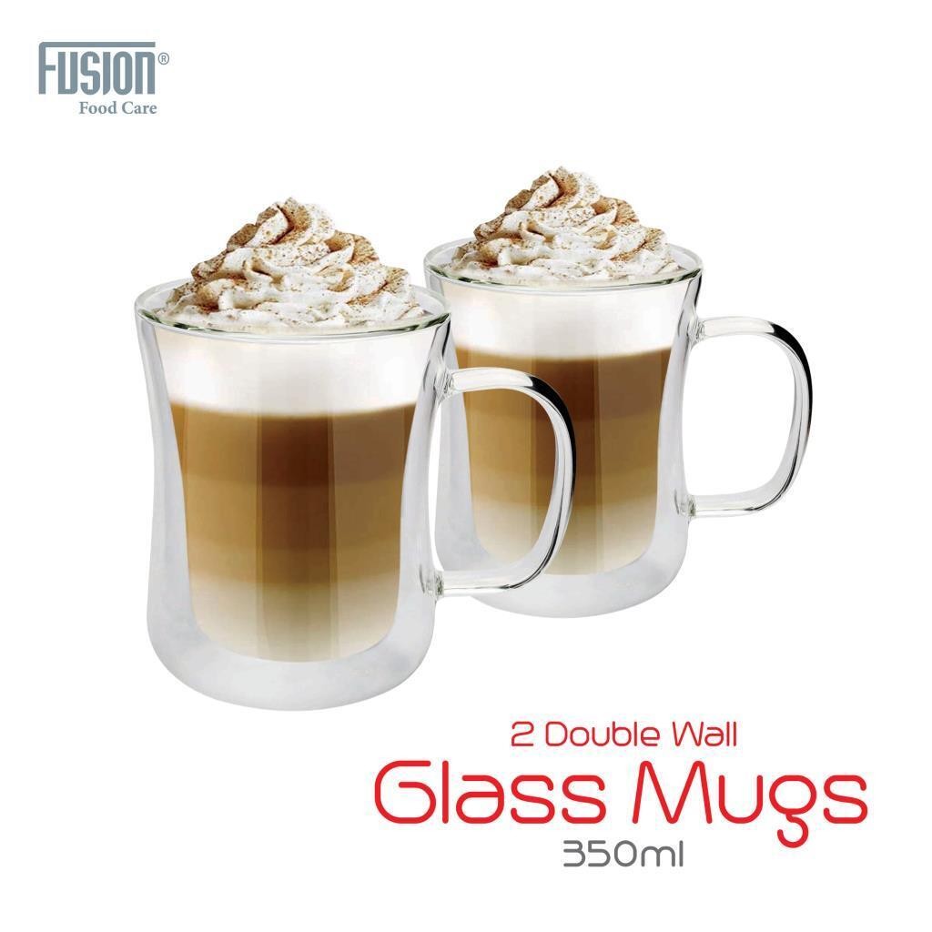 2 X Double Walled Glasses 350ML or 450ML for Latte Coffee Tea Glass Mugs Wall