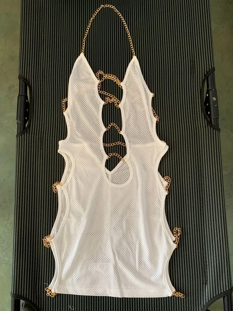 Chain Linked Cut Out Dress, Sexy Halter Neck Bodycon Club Dress, Women's Clothing