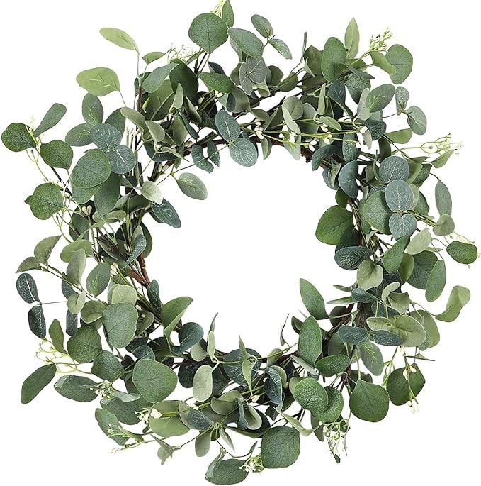 CEWOR Artificial Eucalyptus Wreath for Front Door Fall Wreath Large Green Leaf Wreath for Wall Window Farmhouse Garland Decor