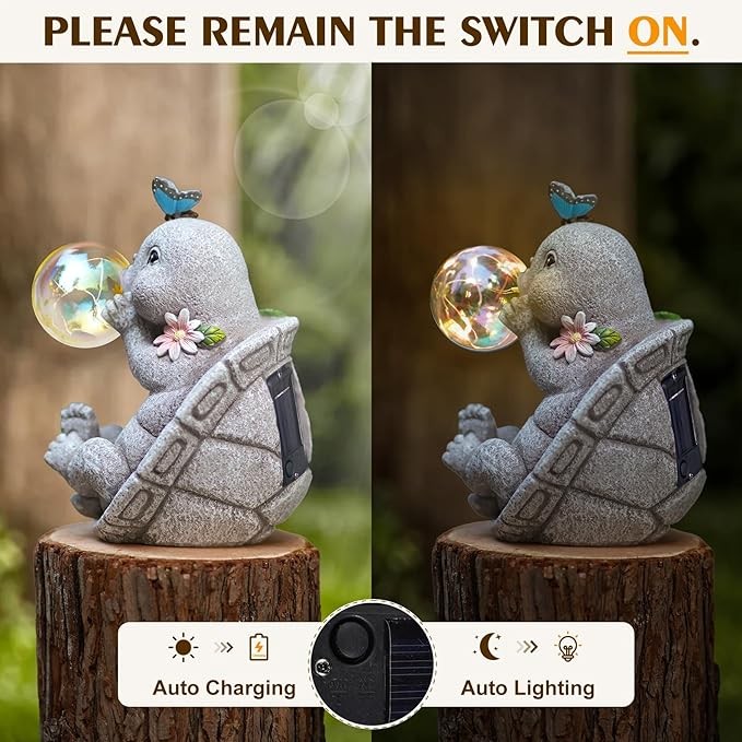 MININOVA Outdoor Garden Decorations Turtle Statues with Solar Light Resin Waterproof Figurines for Outside Yard Patio Mon Birthday Gifts