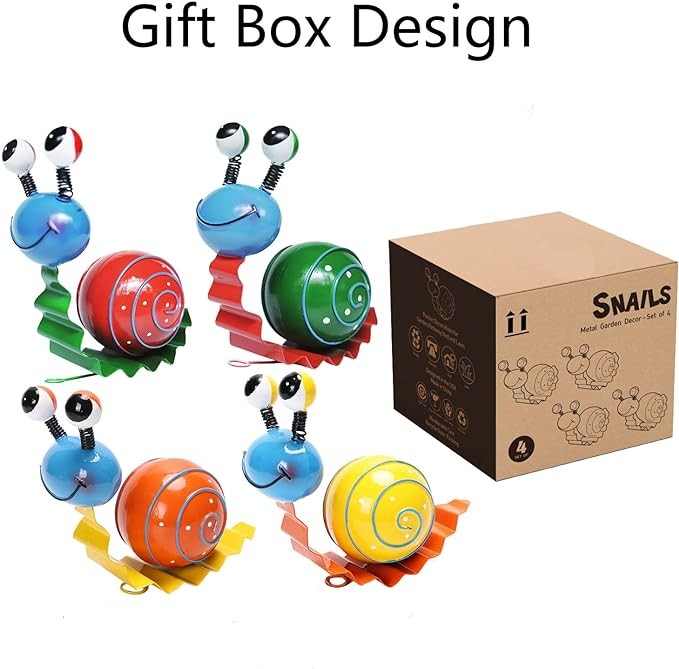 Cruis Cuka Metal Yard Art Cute Snails Garden Decor for Outside Lawn Ornaments Patio Outdoor Decorations - Set of 4(Yellow,Orange,Green,Red)