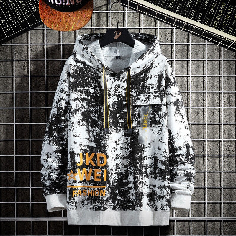 Mens Loose Long Sleeve Hooded Sweatshirt Tops Casual Camouflage Pullover Hoodies