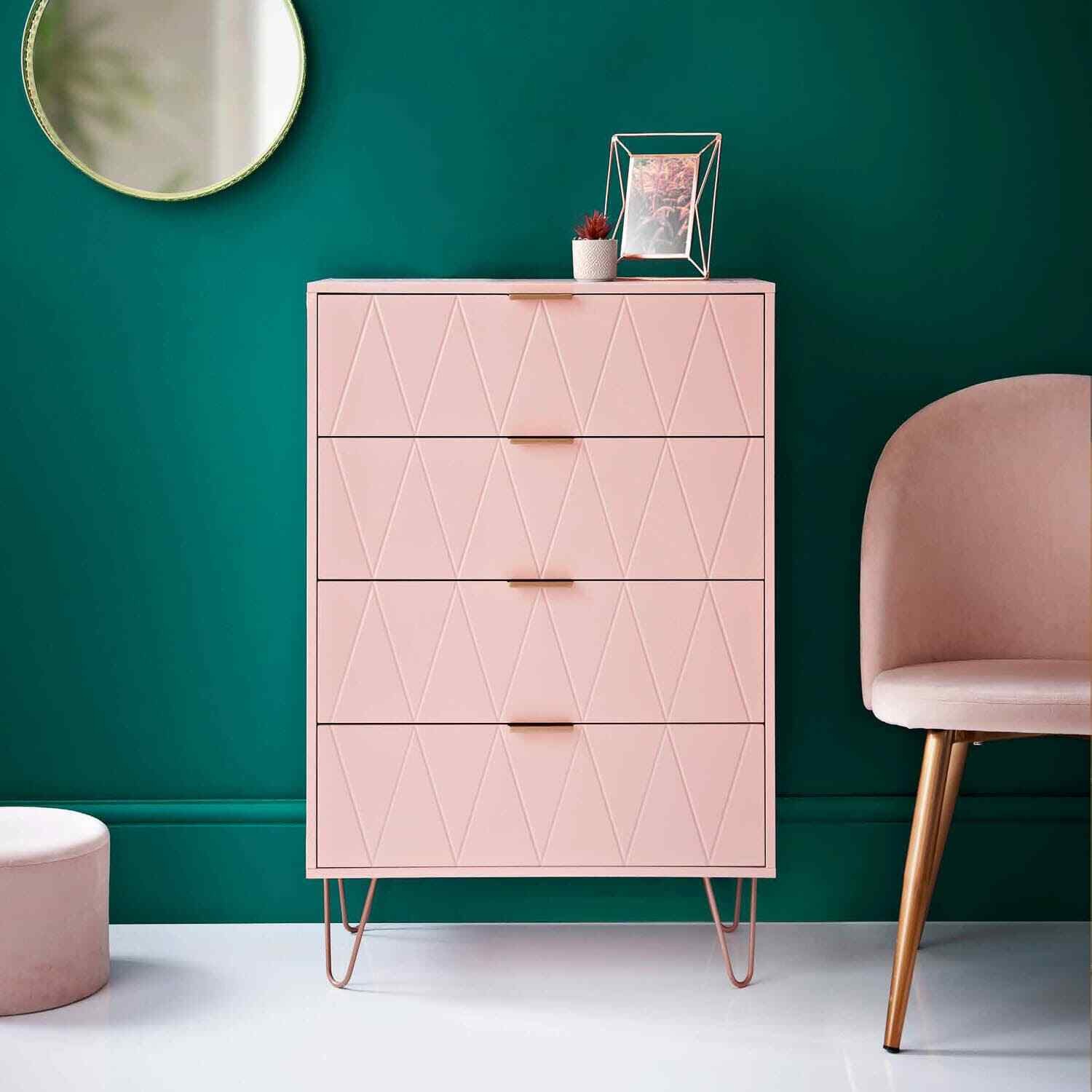 NEW 4 Drawer Chest & 2 Drawer Bedside Table With Gold Legs Bedroom Furniture