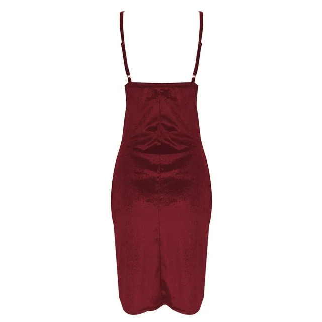 formal Dresses for Women Wedding Guest Ladies Temperament Slit Pleated Velvet Suspender Evening Dresses Red