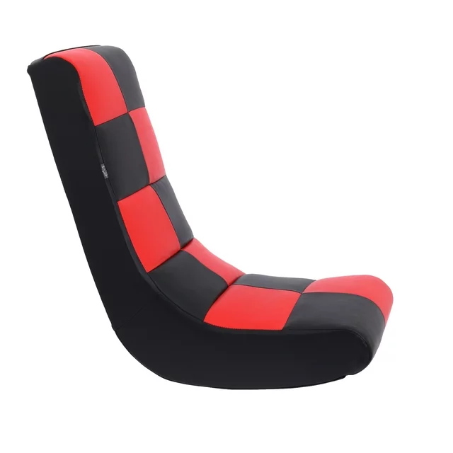 The Crew Furniture Boost Video Rocker Floor Gaming Chair, Kids and Teens, PU Faux Leather Black/Red