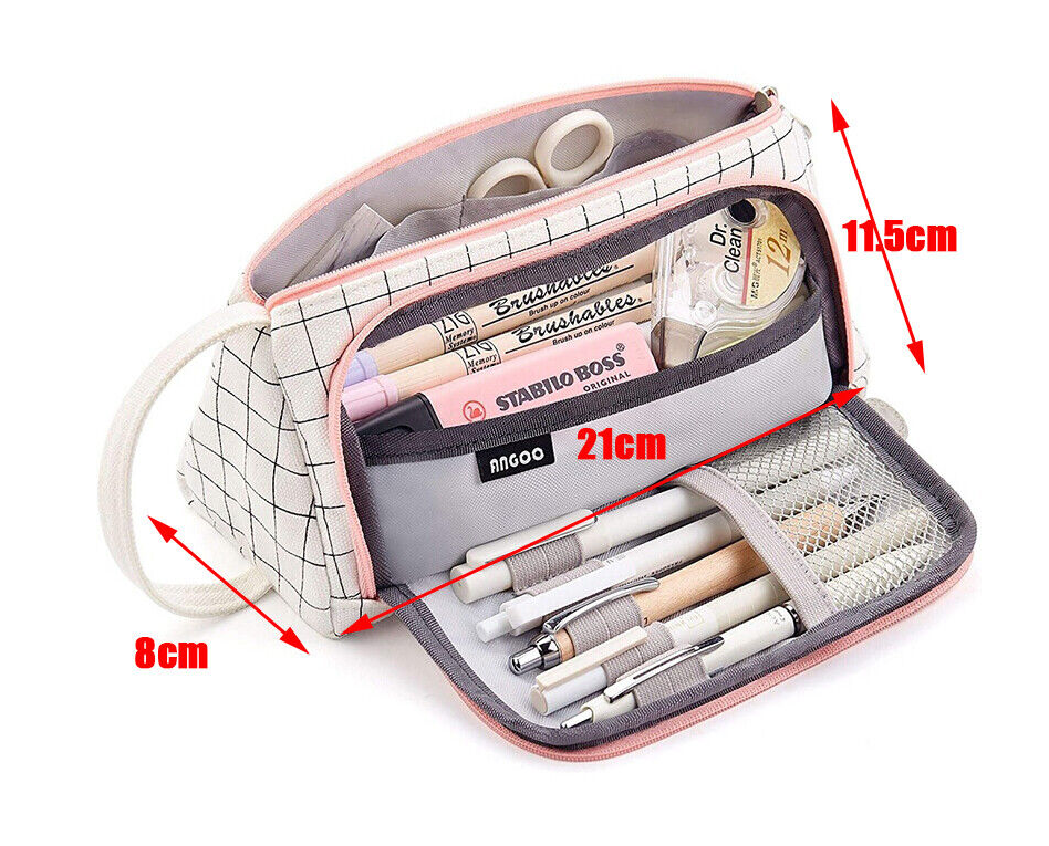 Large Capacity Pencil Case Double Open Pen Pouches Makeup Bag Storage Stationery