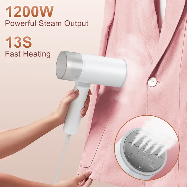 VAVSEA Steamer for Clothes, Portable Handheld Garment Steamer, 1200W Mini Foldable Fabric Steam Iron, 13s Fast Heat-up with 200ml Tank, for Travel and Home, White