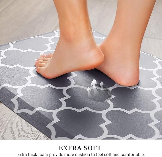 WISELIFE Kitchen Mat and Rugs Cushioned Anti-Fatigue,17.3"x 28",Non Slip Waterproof Ergonomic Comfort Mat for Kitchen, Floor Home, Office, Sink, Laundry, Grey