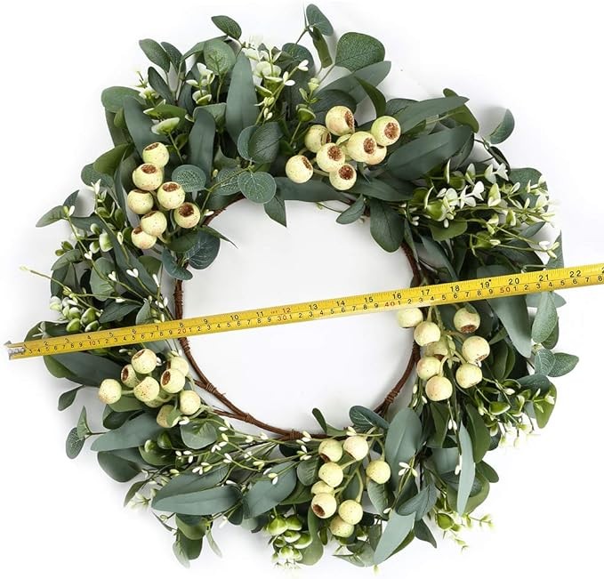 JINGHONG Artificial Spring Wreath 20 Inch Summer Wreaths for Front Door Green Eucalyptus Wreath with Big Berries for Outside All Seasons Indoor Outdoor Decor