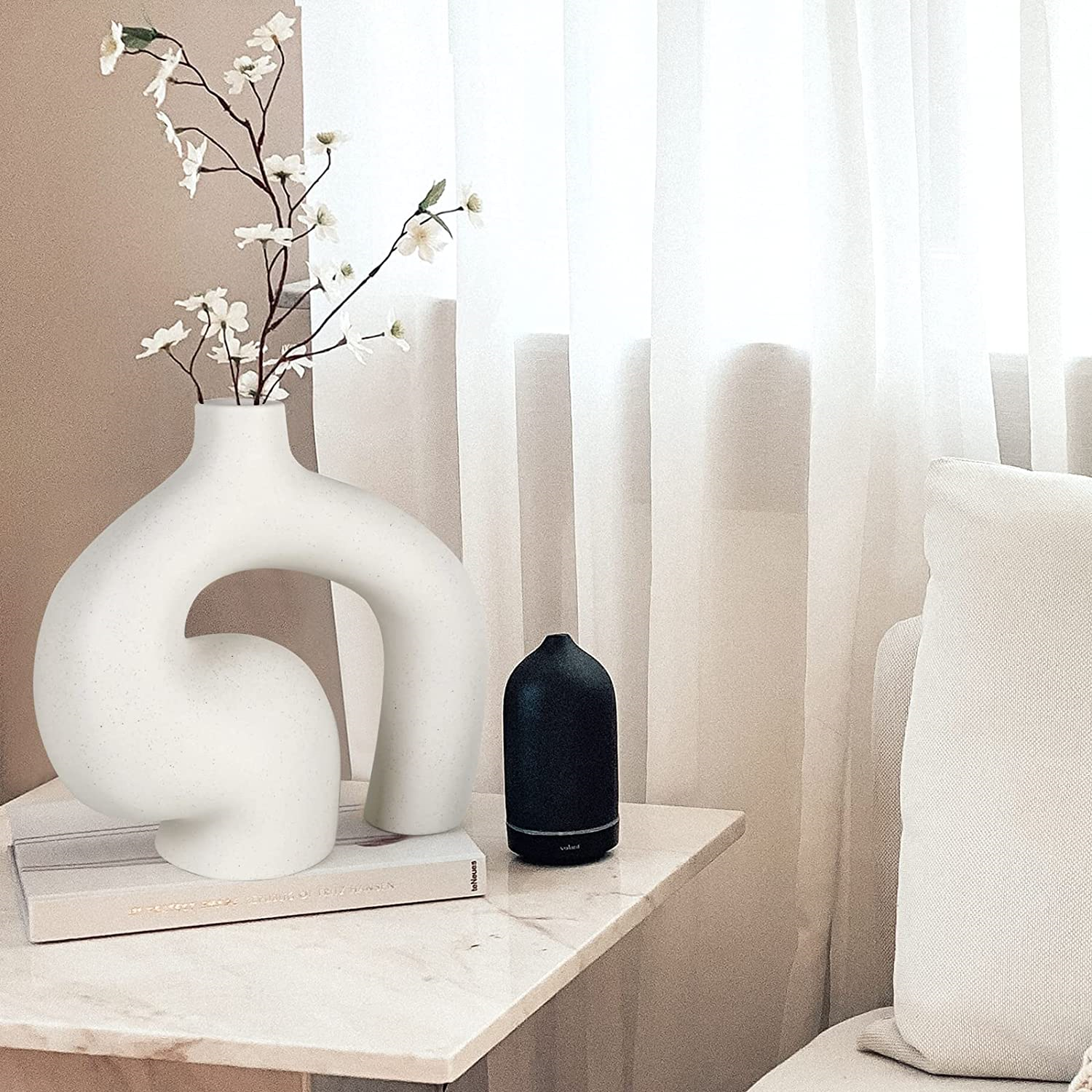 Lokeisna Ceramic Vase Set of 2 for Modern Home Décor, Minimalist Décor, Matte