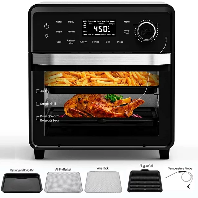 NuWave Todd English Air Fryer oven Pro-Smart Convection Toaster Oven with Smart Thermometer, Stainless Steel, Non-stick, Wide