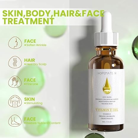 HOPEMATE H Vitamin E Oil - Anti Aging, Reduce Wrinkles and Fine Lines for Moisturized & Youthful Skin - Pure & Natural Vitamin E Serum for Face, Hair, Nails (1 oz)