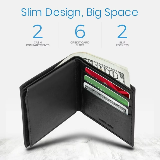 Genuine Leather Slim Bifold Wallets For Men - Mens Wallet RFID Blocking Holiday Gifts For Men