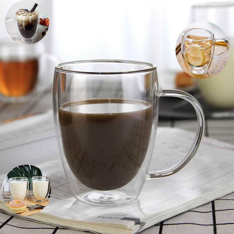 Coffee Glass Double Wall Insulated Glass Mug Tea Cup with Handle 150/250/350/450