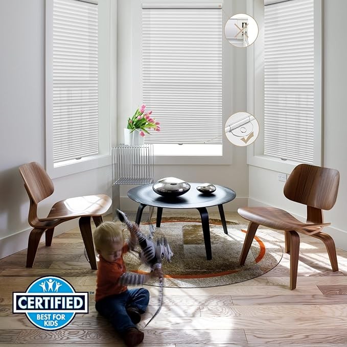 Keego Cordless Cellular Shades Light Filtering Honeycomb Blinds Window Blinds & Shades for Home Bedroom Kitchen (White, Size 22" W x 48" H)
